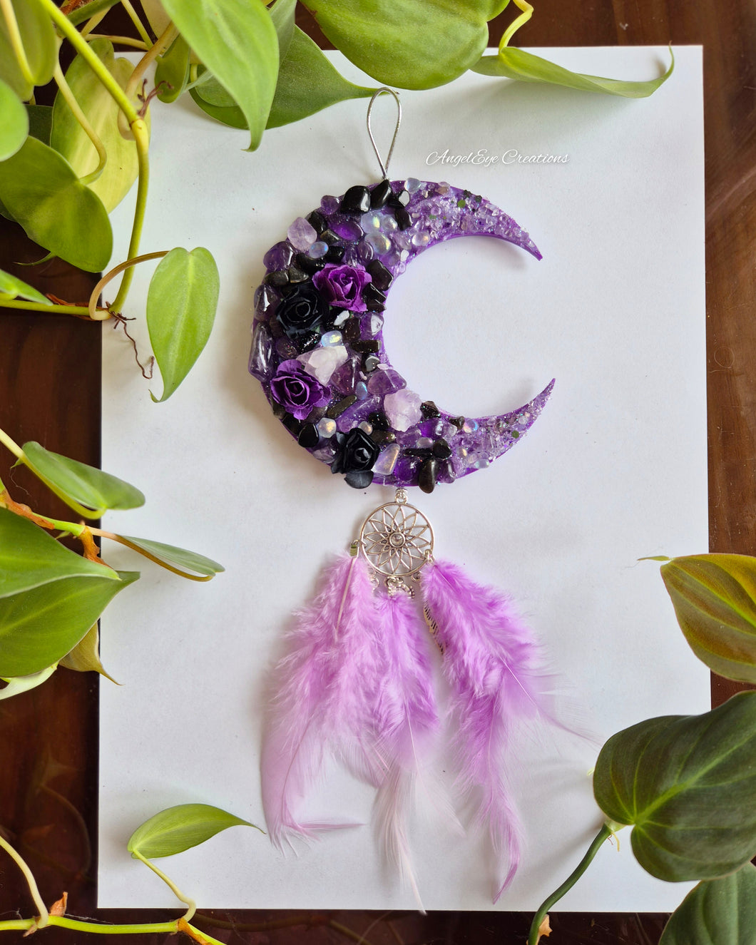 Purple & Black Hanging Crystal Moon