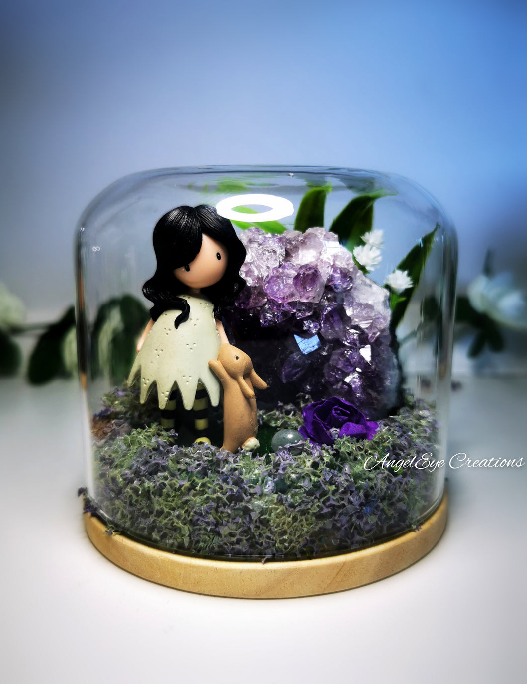 Glass Dome Jar- girl with bunny